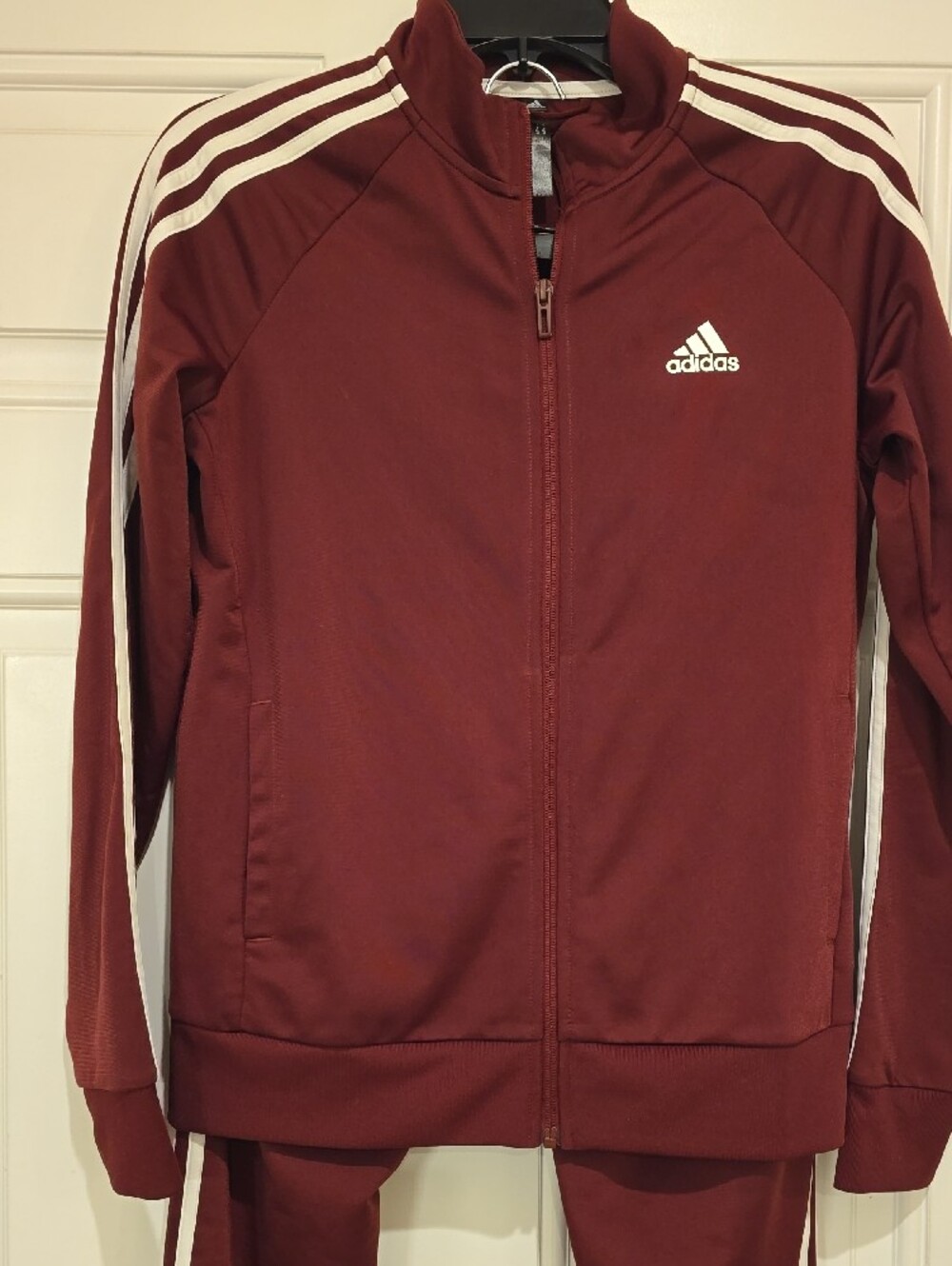 Adidas Womans Maroon Track Jacket & Joggers with White Stripes - Picture 2 of 3